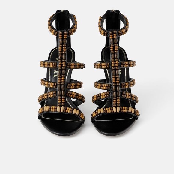 ZARA BNWT Beaded Heeled Sandals - Picture 1 of 6